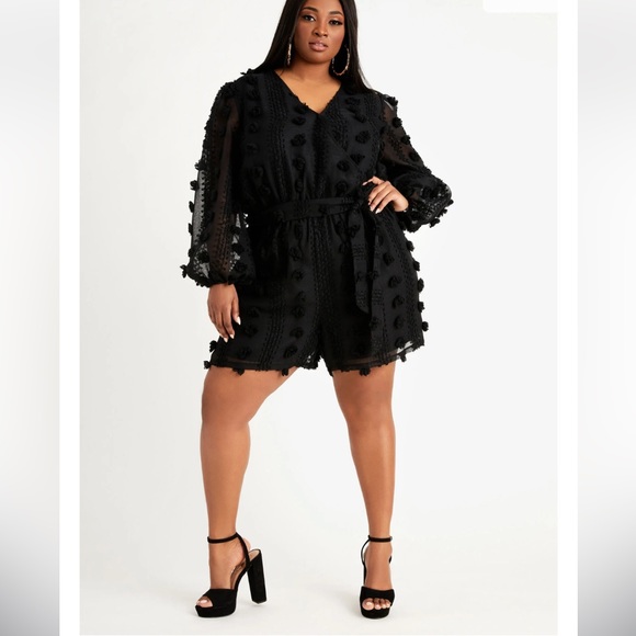 Ashley Stewart Belted Pompom Wrap Romper 18/20 - Picture 1 of 6